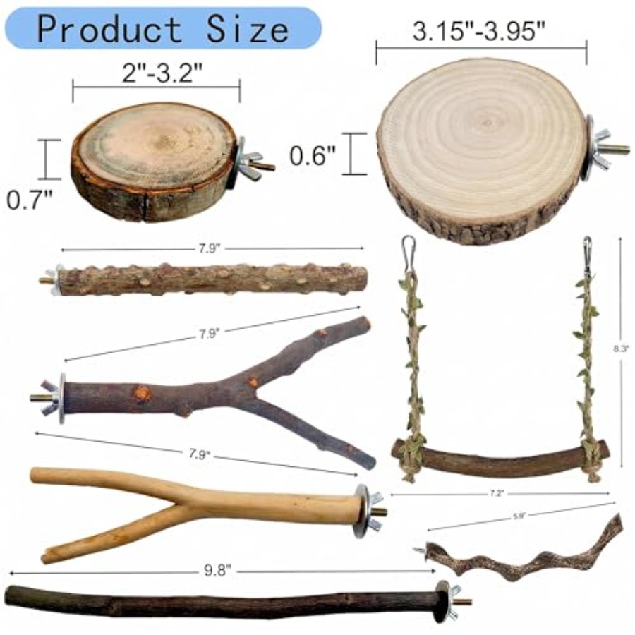 8PCS natural wood bird perches - Health & Wellness Fair 2025 ulasan dan harga